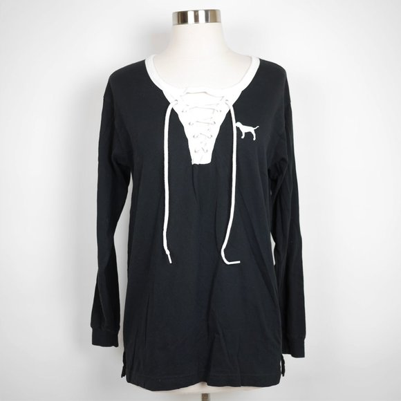 VS PINK Black dog logo long sleeve T-shirt loose - Picture 1 of 9